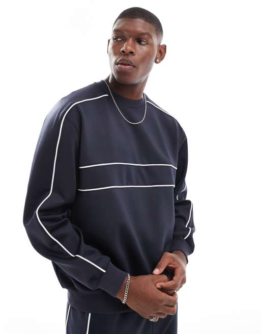 ASOS DESIGN - Felpa super oversize in tessuto scuba color blu navy con finiture profilate