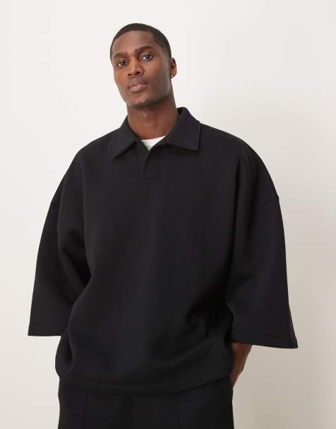 ASOS DESIGN - Felpa super oversize nera con maniche a 3/4 in coordinato - view 1