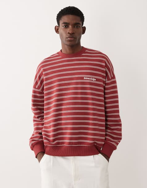 ASOS DESIGN - Felpa super oversize rossa a righe con ricamo - view 1