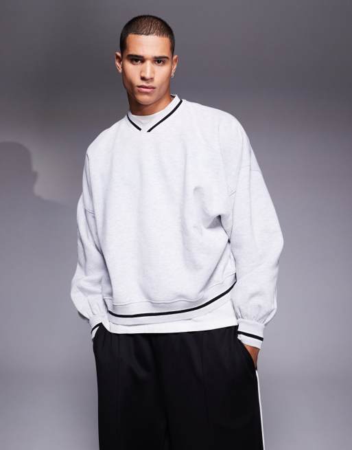 ASOS DESIGN - Felpa super oversize squadrata con scollo a V grigio mélange