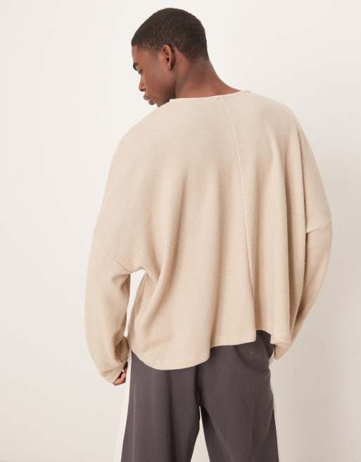 ASOS DESIGN - Felpa super oversize squadrata grigio mélange in maglia testurizzata, 4 di 4
