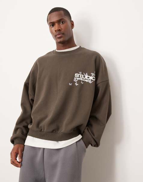 ASOS DESIGN - Felpa super oversize squadrata marrone con stampa sul petto - view 1
