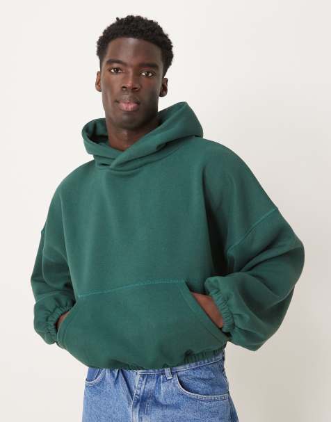 ASOS DESIGN - Felpa super oversize squadrata verde scuro con cappuccio e pannelli sotto le ascelle - view 1