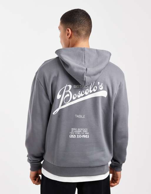 ASOS DESIGN - Felpa taglio comodo grigia con cappuccio e stampa