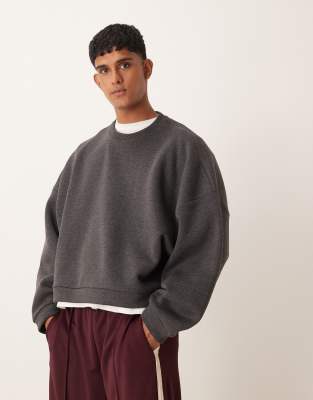 ASOS DESIGN - Felpa taglio corto super oversize color antracite