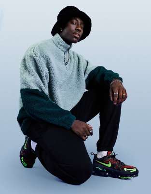 ASOS DESIGN - Felpa teddy oversize in pile borg con pannelli color block verde