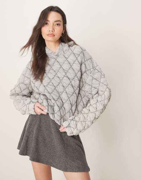 ASOS DESIGN - Felpa trapuntata con cappuccio grigio slavato - view 1