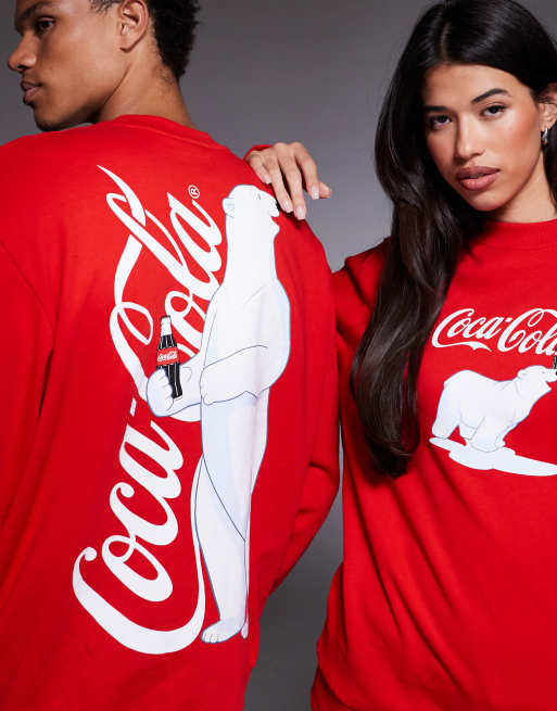 ASOS DESIGN Felpa unisex comoda rossa con stampa Coca Cola ASOS