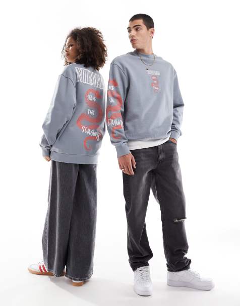 ASOS DESIGN - Felpa unisex oversize grigia con stampe Nirvana "Serve The Servants" - view 1
