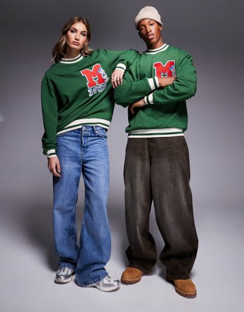 ASOS DESIGN - Felpa unisex oversize verde con bordi a contrasto e ricamo con Topolino - view 1