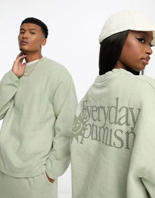 ASOS Design unisex co-ord oversized sweatshirt with back print in olive wash  - ASOS Price Checker