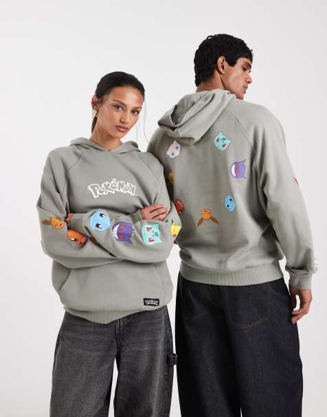 ASOS DESIGN - Felpa unisex vestibilità comoda grigia con cappuccio e stampa dei Pokémon - view 1