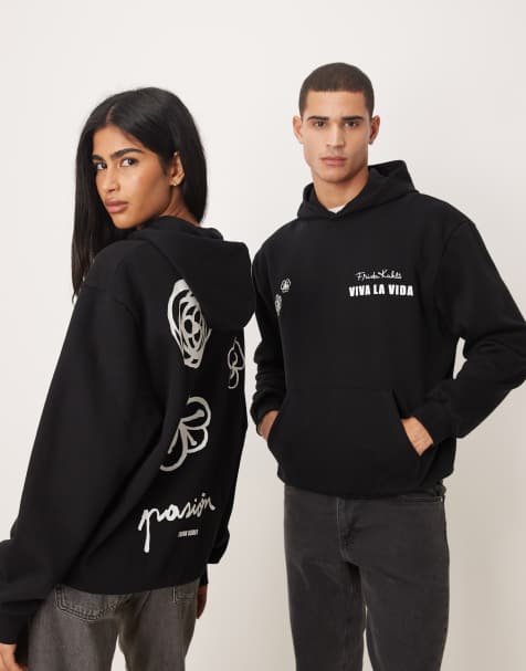 ASOS DESIGN - Felpa unisex vestibilità comoda nera con cappuccio e stampe a tema FRIDA KHALO - view 1