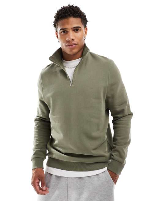 ASOS DESIGN - Felpa verde con zip corta