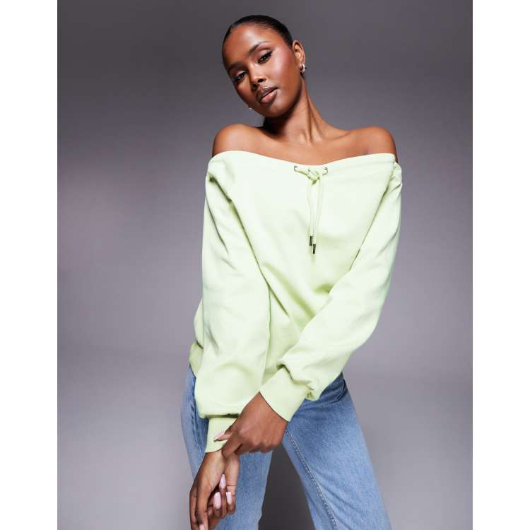 ASOS DESIGN Felpa verde pastello con laccio e scollo alla Bardot