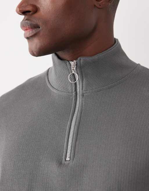 ASOS DESIGN - Felpa vestibilità comoda color antracite con zip corta, 5 di 5