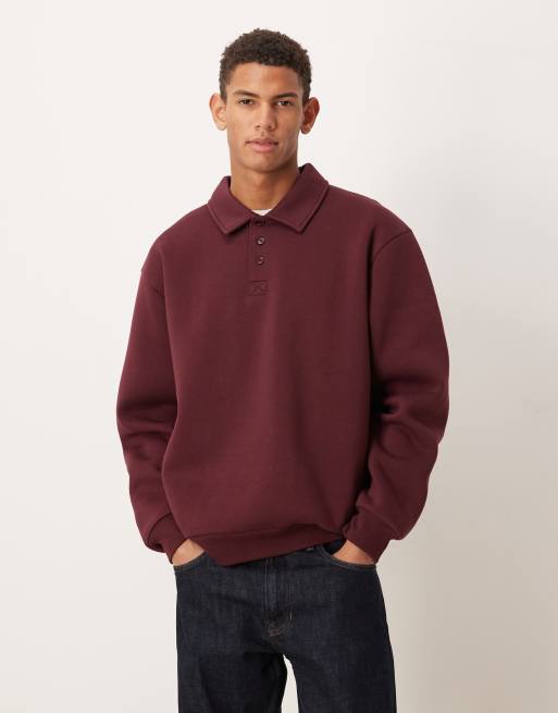 ASOS DESIGN - Felpa vestibilità comoda color bordeaux con colletto stile polo