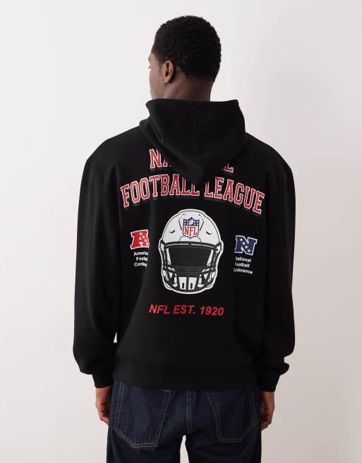 ASOS DESIGN - Felpa vestibilità comoda con cappuccio e stampa NFL nera, 4 di 4