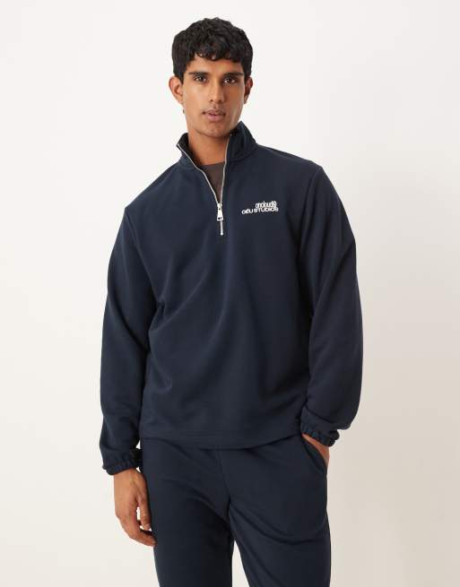 ASOS DESIGN - Felpa vestibilità standard blu navy con zip corta in coordinato