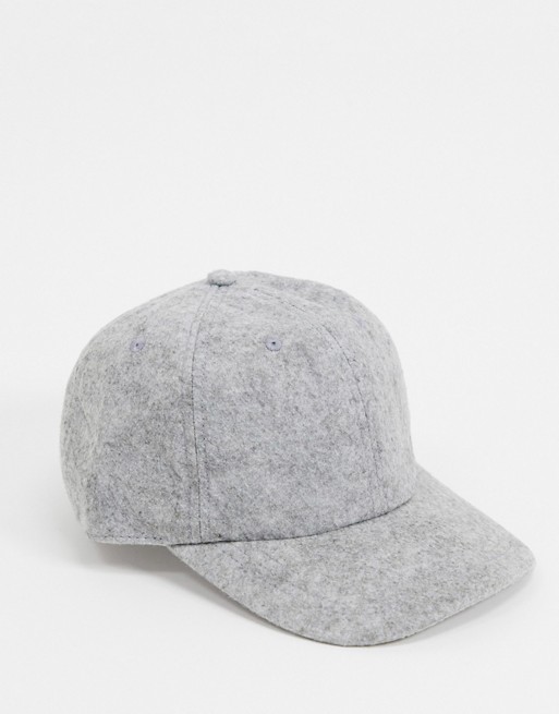 ASOS DESIGN felt baseball cap in grey