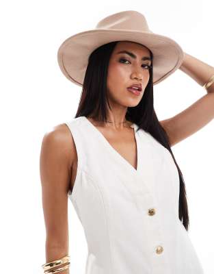 Asos Design Felt Cowboy Hat In Camel-neutral