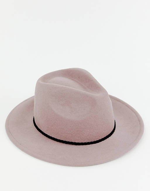ASOS DESIGN felt fedora hat with braid braid trim and size adjuster