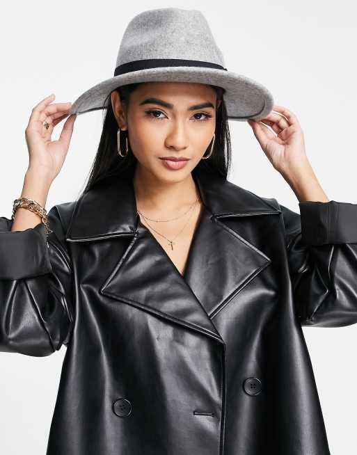 ASOS DESIGN felt fedora hat with size adjuster in gray, 3 of 4
