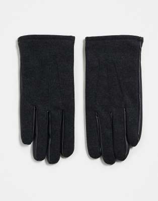 ASOS DESIGN ASOS DESIGN felted leather gloves in charcoal-Grey