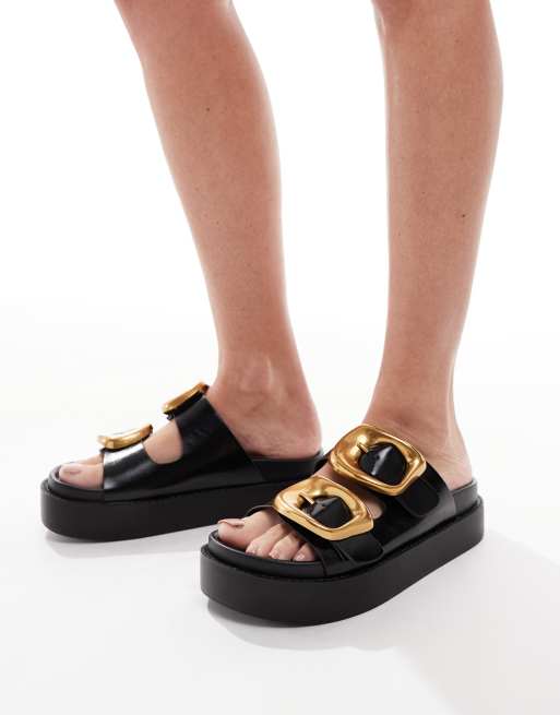 ASOS DESIGN Femi oversized buckle footbed mules in black