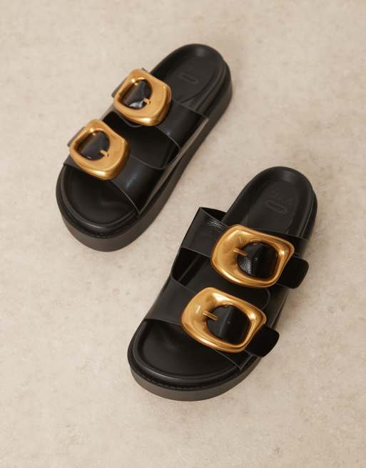 ASOS DESIGN – Femi – Oversize-Mules in Schwarz mit Fußbett und Schnalle, 4 von 4