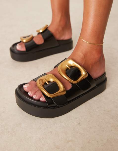 ASOS DESIGN – Femi – Svarta mules med stora spännen - view 1