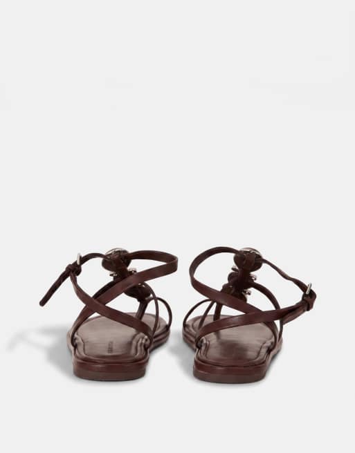 ASOS DESIGN Fenella flat sandal with oversized stone detail in chocolate, 6 of 7