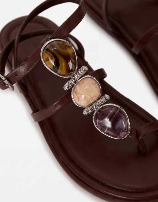 ASOS DESIGN Fenella flat sandal with oversized stone detail in chocolate, 7 of 7