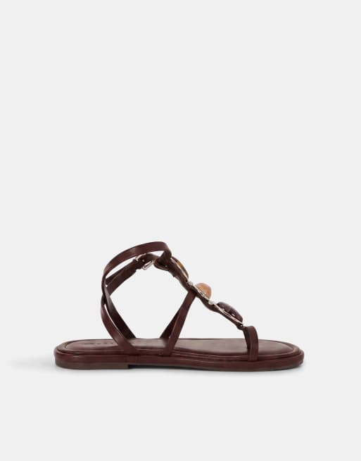 ASOS DESIGN - Fenella - Sandalias marrón chocolate planas con detalle de piedra extragrande, 8 de 8