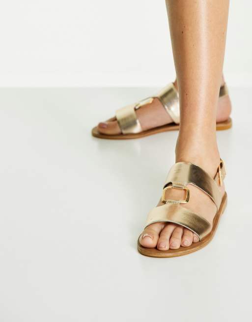 ASOS DESIGN - Fenix - Flade gyldne sandaler i læder med ringdetalje, 2 af 4