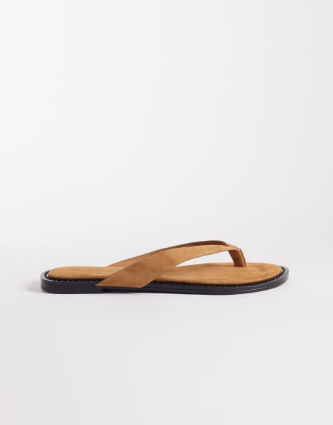 ASOS DESIGN – Fenna – Jasnobrązowe klapki japonki premium z naturalnego zamszu - view 1