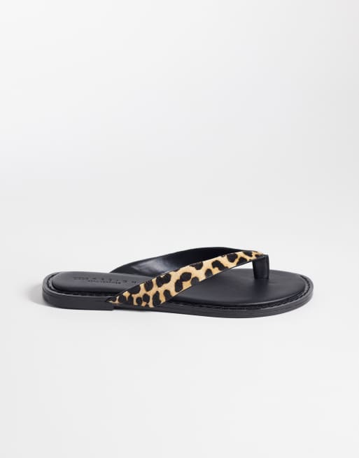 ASOS DESIGN Fenna premium leather flip flops in leopard hair on real leather, 2 of 4