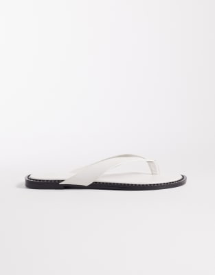 Asos Design Fenna Premium Leather Flip Flops In White