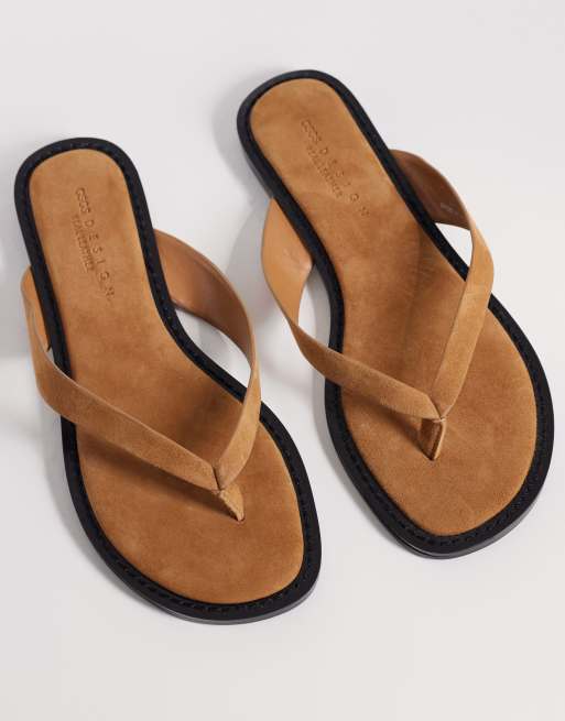 ASOS DESIGN Fenna premium real suede flip flops in tan, 2 of 4