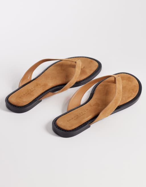 ASOS DESIGN Fenna premium real suede flip flops in tan, 3 of 4