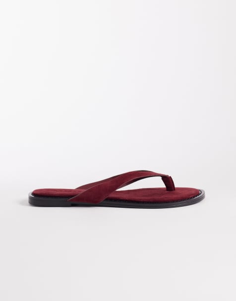 ASOS DESIGN – Fenna – Premium – Vinröda flip flops i äkta mocka - view 1
