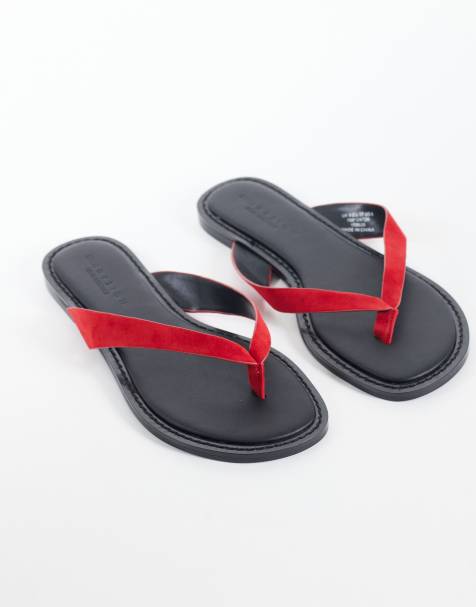 ASOS DESIGN Fenna skórzane klapki w kolorze czarnym i czerwonym - view 1