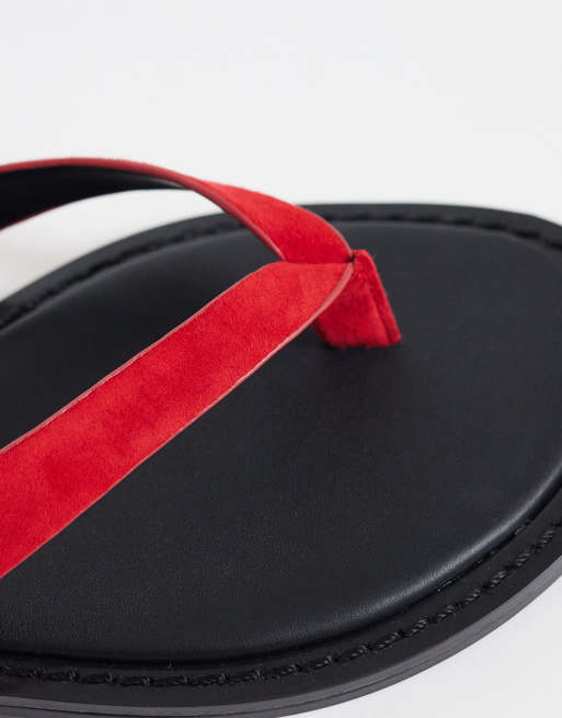 ASOS DESIGN Fenna skórzane klapki w kolorze czarnym i czerwonym, 3 z 4