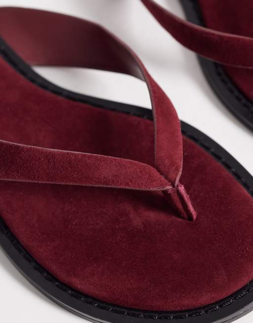 ASOS DESIGN - Fenna - Teenslippers van premium echt suède in bordeauxrood, 3 van 4