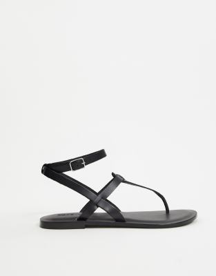 black leather toe post sandals