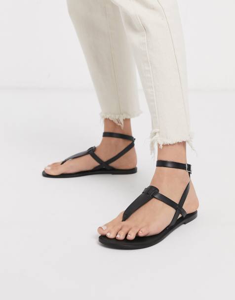 ASOS DESIGN – Fennel – Zehenstegsandalen aus schwarzem Leder