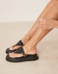 [ASOS DESIGN] ASOS DESIGN Fergie toe thong flatform mules with hardware in black 40 BLACK