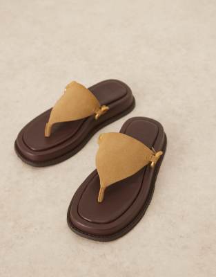 Asos Design Fergie Toe Thong Flatform Mules With Hardware In Brown