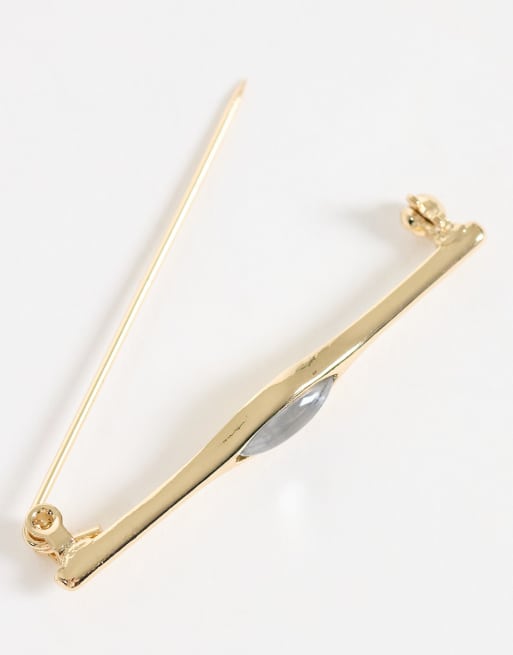 ASOS DESIGN Fermacravatta in oro con pietra trasparente incastonata, 3 di 3