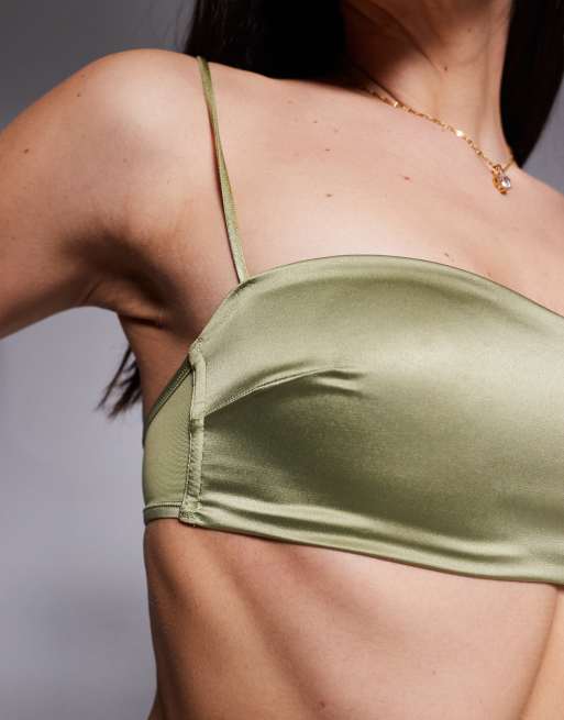 ASOS DESIGN - Fern - Bandeau épuré en satin avec bretelles réglables - Vert olive, 2 de 4